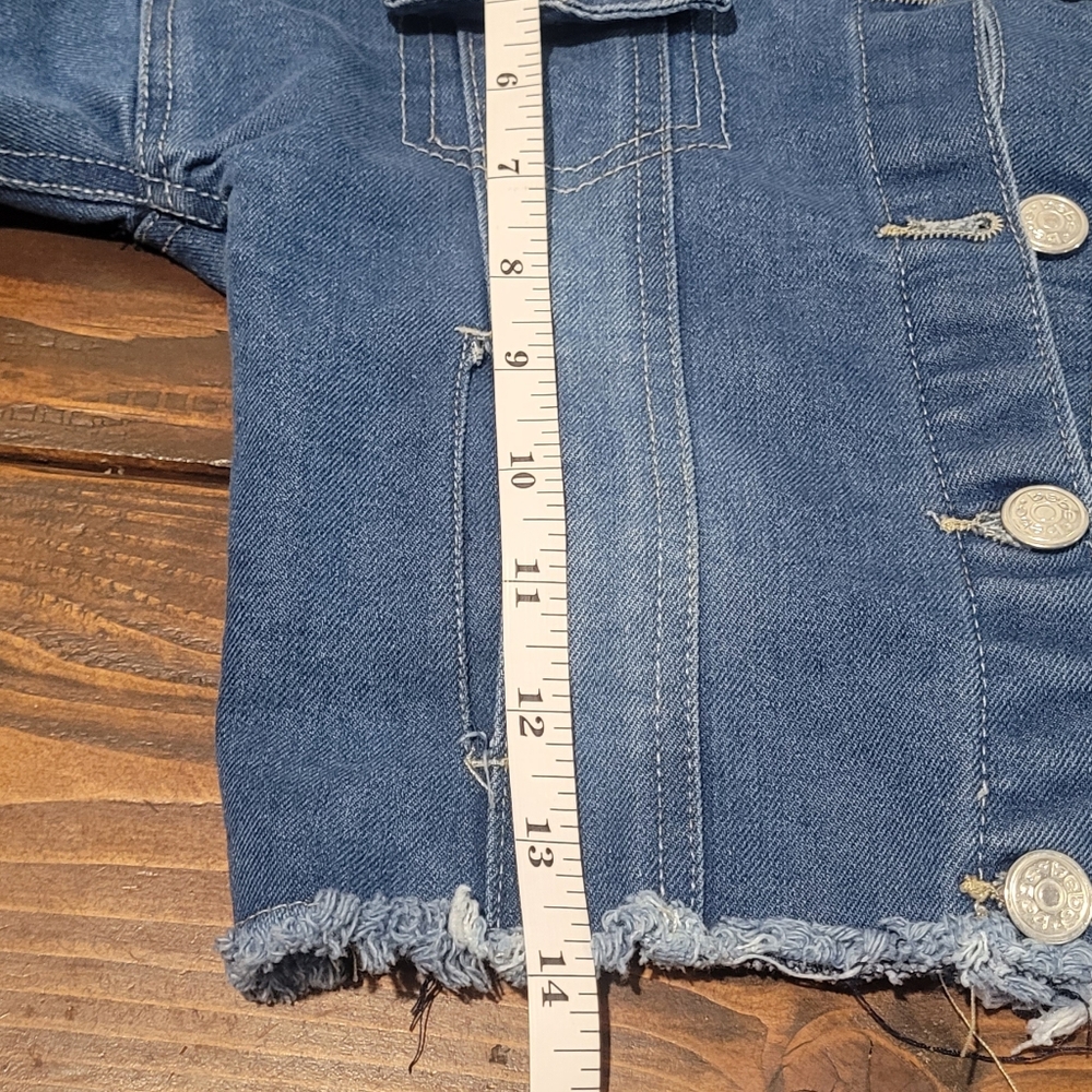 Nwot bebe Cropped Denim Jacket Girls Sz M 10/12 Read Post Measurements - Picture 13 of 14